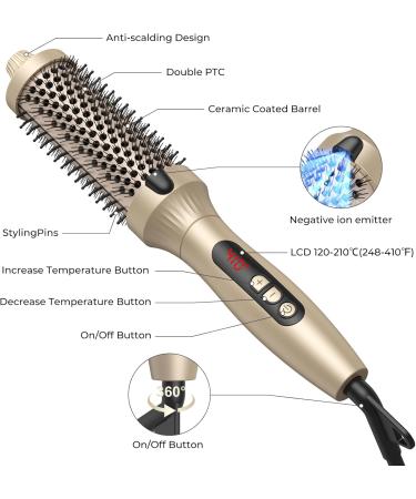 Thermal Brush 1.5 in Volumizing Brush Curling Iron Heated Curling Brush Ceramic Tourmaline Ionic Curling Comb Dual Voltage Travel Curling Iron with Brush LCD Display 10 Temperatures Heated Round Brush Gold - Buy Online on GoSupps.com