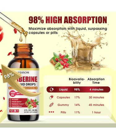 12-in-1 Berberine Supplement Liquid Drops 2 Fl Oz, 3000mg Liposomal Berberine HCL Complex with Ceylon Cinnamon Plus Turmeric, High Absorption Berberine Drops 2 Fl Oz (Pack of 1) - Buy Online on GoSupps.com
