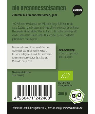 Wohltuer Organic Nettle Seeds - 600g (2x300g) | European Wild Collection International Shipping Available - Buy Online on GoSupps.com