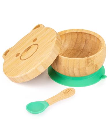 Suction Bowl with Lid and Spoon for Babies and Toddlers Stay Put Feeding Bowl Natural Bamboo Wood for Easy Clean Tableware Perfect for Babies weaning Journey
