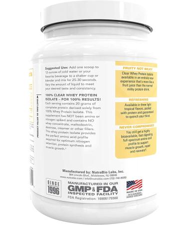 NutraBio Clear Whey Protein Isolate â Pure Whey Isolate for Men and Women  Delicious Fruit Flavors â Non-GMO  Zero Lactose - Pineapple Splash  20 Servings - Buy Online on GoSupps.com