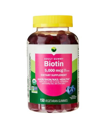 KP+ Biotin | Biotin 5 000 mcg Gummies | Supports Hair Skin & Nail Health | 150 Vegetarian Gummies | Blueberry Flavor | Pack of 1