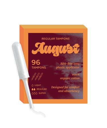 August Organic Tampons Regular Absorbency BPA Free Long Applicators Toxin Free Fragrance Free Hypoallergenic 96 Tampons  - Buy Online on GoSupps.com