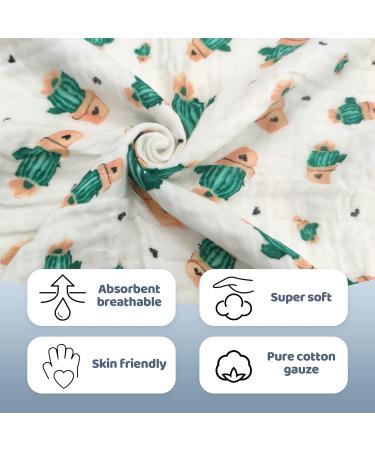 Miracle Baby Muslin Swaddle Blanket - Cactus Design for Boys and Girls - 110x150cm - Two Layers - Buy Online on GoSupps.com