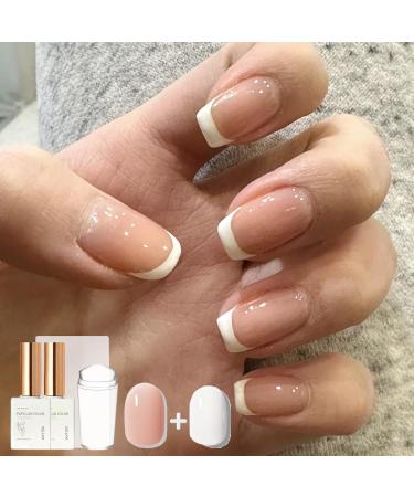 French Manicure Kit - French Tip Stamp Pink & White Gel Nail Polish Gel Nail Kit Nail Art Tools Nail Stamper French Manicure Nude White Jelly Nail Polish French Nails Nail Accessories Set for Women - Buy Online on GoSupps.com