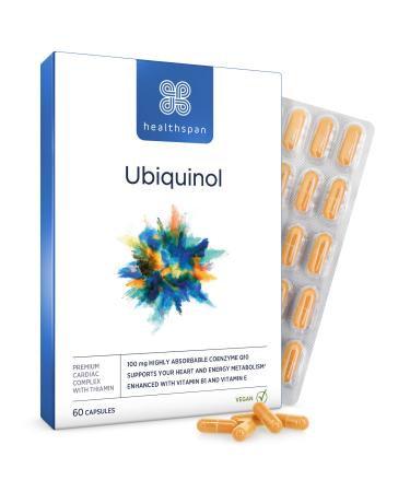 Healthspan Ubiquinol 100mg | 60 capsules | Coenzyme Q10 | Added Vitamin B1 | Heart health | Energy metabolism | Vegan - Buy Online on GoSupps.com