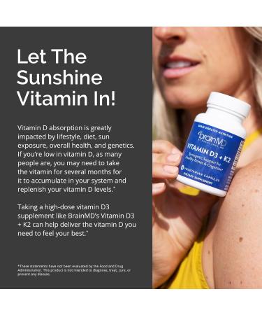 BRAINMD Vitamin D3 + K2 60 Capsules - Synergistic Support for Healthy Bones & Cognition - Gluten Free - 60 Servings - Buy Online on GoSupps.com