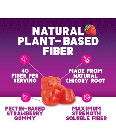 Fiber Gummies 4g - Improved Plant-Based Fiber Supplement with Prebiotics Formula - Daily Digestive Health Regularity & Immune Support - Natural Berry Flavor Gummy Vegan Gluten-Free - 60 Gummies - Buy Online on GoSupps.com