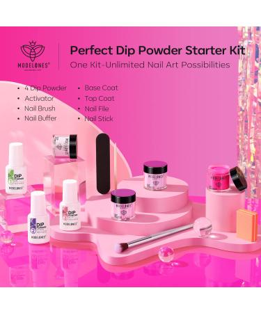Modelones Dip Powder Nail Kit - 4 Hot Pink Colors DIY French Manicure Set Essential Liquid Base & Top Coat Perfect Gift for Mom - Buy Online on GoSupps.com