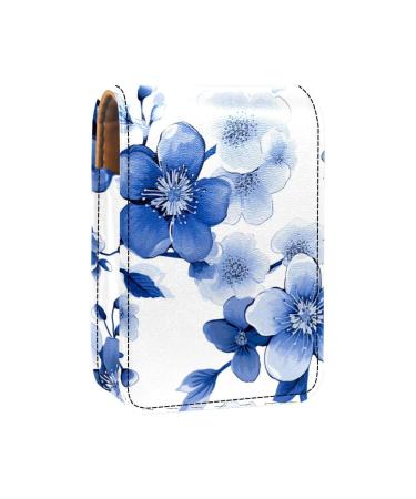 Lipstick Case Leather Lip Gloss Lipstick Organizer with Mirror Mini Lipstick Holder Bag Blue Branch Cherry Blossom L256i9koys