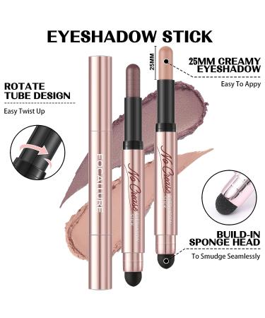FOCALLURE 2PCS Eyeshadow Stick Set - Shimmer & Matte Cream Pencil Crayons with Blending Brush - Long Lasting, Waterproof Eye Brightener - Sweet Dream - Buy Online on GoSupps.com