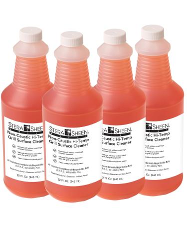 Grill Cleaner - Food Safe Non-Caustic Formula - Restaurant & Cafe Quality Cleaner for Flat Top Grills and Griddles - Remove Tough Encrusted Grease - 32 fl oz Bottle (4 count)