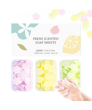 Portable Soap Sheets for Hand Washing  Antibacterial Travel Soap Sheets  Scented Mini Soap Sheets  Disposable Soluble Hand Soap for Outdoor (Improved / Rose Lemon Jasmine 300 pcs)