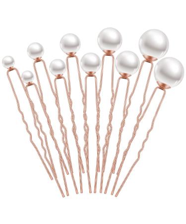 Charonle 32 Pieces Wedding Pearl Hair Pins Bridal Pearl Rhinestone Hair Pins Hair Accessories U Shape Barrette for Bride Bridesmaid Women Girls (Rose Gold)