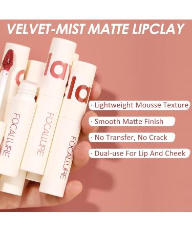FOCALLURE Velvet Matte Liquid Lipstick Satin-Finish | High Pigmented Lip Color | Cheeks and Lips Tint | Lightweight & Quick-Drying | Clay Crush 203 - Buy Online on GoSupps.com
