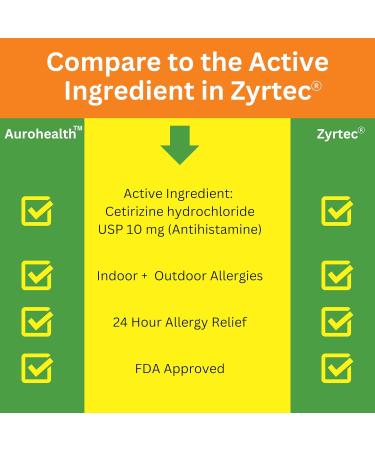 Aurohealth All Day Allergy Relief Cetirizine Hydrochloride Tablets 10 mg Antihistamine 300 Count - Buy Online on GoSupps.com