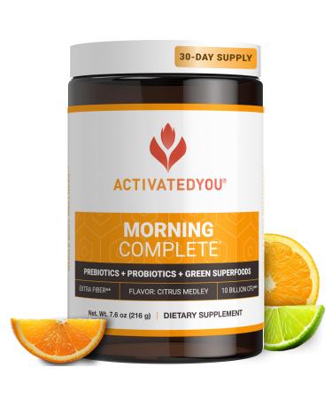 ACTIVATEDYOU Morning Complete Daily Wellness Greens Superfood Drink Mix for Gut Health w/Prebiotics Probiotics Antioxidants Green Superfoods 10 Billion CFUs 30 Servings (Citrus) Citrus 8 Ounce (Pack of 1)