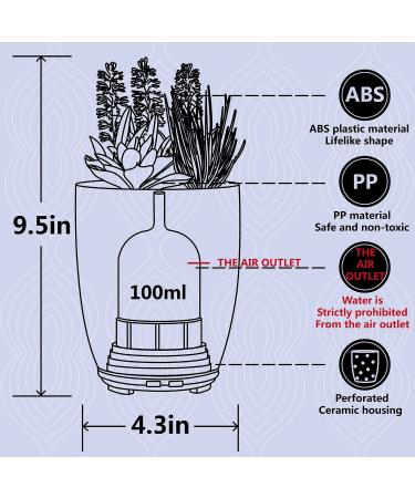 Artificial Succulent Plants Potted Essential Oil Diffuser with 7 Colors LED Light - Grey | Aromatherapy Ceramic Cool Mist Diffuser for Home and Office - Buy Online on GoSupps.com