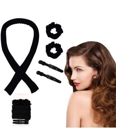 Lock winder curls without heat non -slip heat -free Heatless curlin band with hairpin new silk hair curly winder wave -shaped heat -free curly band does not injure the LHR hair (black)