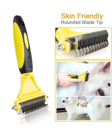 Morpilot 23+12 Double Sided Undercoat Rake Dog Brush & Cat Brush | Deshedding Tool for Long Hair Pets | Reduces Shedding by 90% - Yellow - Buy Online on GoSupps.com
