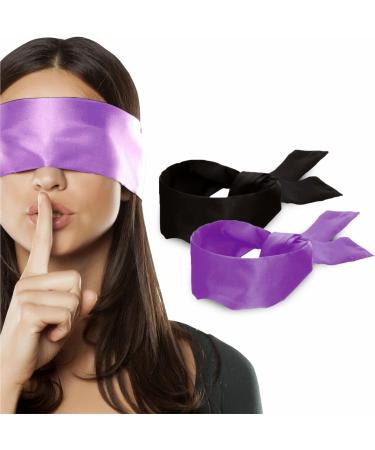 2 pcs Silk Satin Blindfold Eye Mask Sleep Mask Soft Satin Eye Cover Silk Sleeping mask Valentine Gift 155cm / 62  (Black+Purple)