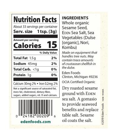 Organic Eden Seaweed Gomasio Sesame Salt 3.5 oz (2-Pack) with Sea Salt, Dulse, Nori, Kombu, Macrobiotic Furikake Seasoning - Buy Online on GoSupps.com