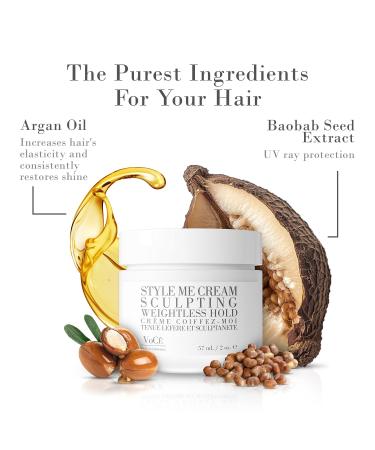 VoC Haircare Natural Styling Cream | Anti-Frizz Weightless Hold & Shine | Vegan Haircare for All Hair Types | Argan Oil & Baobab Extract (57 ml - Buy Online on GoSupps.com
