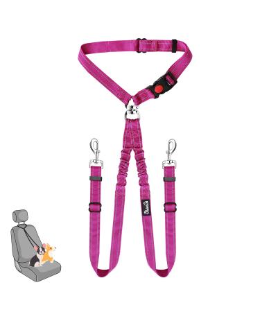 Slowton double dog safety belt new dual-pepet car head support belt no cable duty mandatory mandatory elastic connecting dishes for 2 dogs in the vehicle trip for small medium dog rose