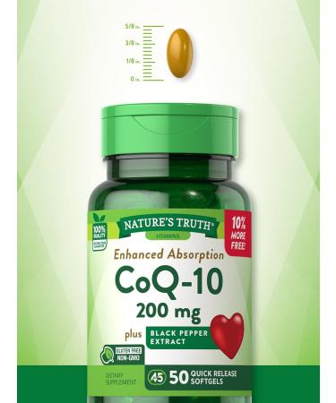Nature's Truth CoQ10 200 mg Softgels - Enhanced Absorption Supplement with Black Pepper Extract | Non-GMO Gluten Free | 50 Count for Optimal Health - Buy Online on GoSupps.com
