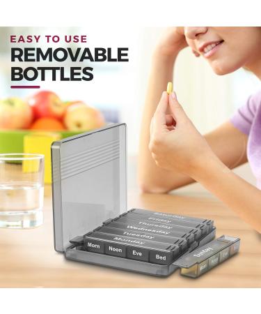 Weekly Pill Organizer - 7-Day AM/PM Pill Case with Removable Daily Compartments for Vitamins & Medications - Easy Read Labels for International Shipping - Buy Online on GoSupps.com