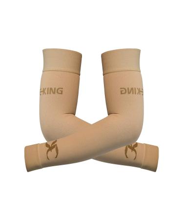 KEKING Lymphedema Compression Arm Sleeves for Men Women (Pair), No Silicone Dot, 15-20 mmHg Compression Full Arm Support for Lipedema, Edema, Post Surgery Recovery, Swelling, Pain Relief, Beige M Medium (1 Pair) 15-20mmhg