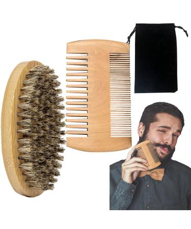 Barbershop beard 3-part beard brush wild boar bristles cloth bags for barber professional collection double-sided set with safety beard brushes