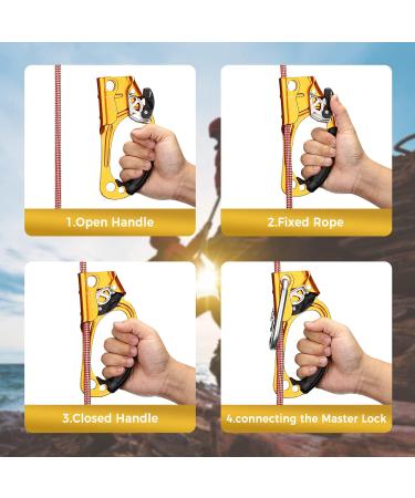 Ubaymax Climbing Hand Ascender - Outdoor Climbing Gear for 10-13mm Rope | Right/Left Hand Stowing Clamp - Yellow - Buy Online on GoSupps.com