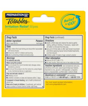 PREPARATION H Totables Hemorrhoidal Wipes with Witch Hazel - 10 Ct (Pack of 6) - Buy Online on GoSupps.com