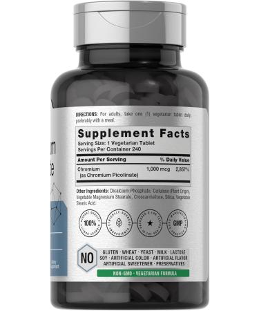 Horbaach Chromium Picolinate 1000mcg | 240 Tablets | Vegetarian Formula | Non-GMO Gluten Free Supplement - Buy Online on GoSupps.com