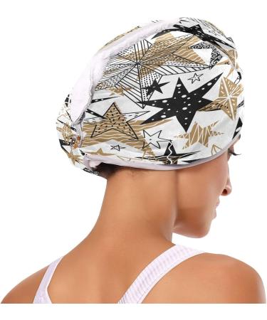 Black and Gold Doodle Stars Dry Hair Cap | 2 Piece Quick Drying Towel Set with Button Headband | Super Absorbent & Soft Towel for Fast Hair Drying - Buy Online on GoSupps.com