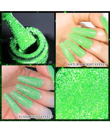 Supwee Neon Green Reflective Glitter Gel Nail Polish - Summer Spring Bright Green Set | 10ML - Buy Online on GoSupps.com