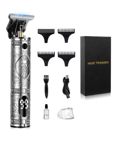 Hair Clippers for Men, Professional Hair Trimmer for Men, Zero Gapped Trimmers Cordless Rechargeable Edgers Clippers for Hair Cutting, T-Blade Trimmer with LED Display, Gift for Men Vintage Sliver