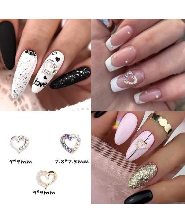 28PCS Heart Nail Art Charms Set - Gold & Silver Metal with Rhinestones & Pearls - Luxurious Nail Supplies for Women & Girls - DIY Nail Accessories - Buy Online on GoSupps.com