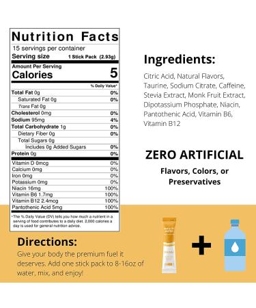 Energy + Hydration Mix with Natural Caffeine & Electrolytes - B Vitamins, No Sugar, No Crash | Orange Flavor - Buy Online on GoSupps.com