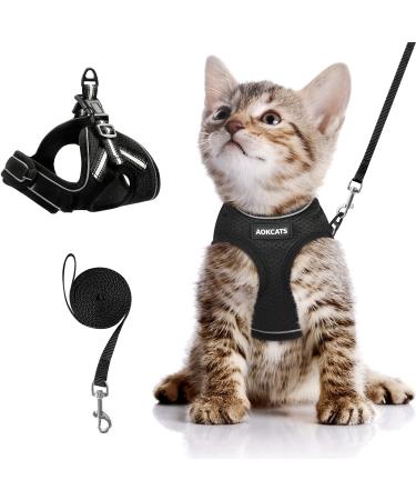 AOKCATS Cat Harness and Leash Set, Escape Proof Soft Adjustable Kitten Vest Harnesses for Walking with Reflective Strips Breathable Mesh Kitty Jacket for Small Cats, Comfort Fit Easy Control Small (Pack of 1) Black