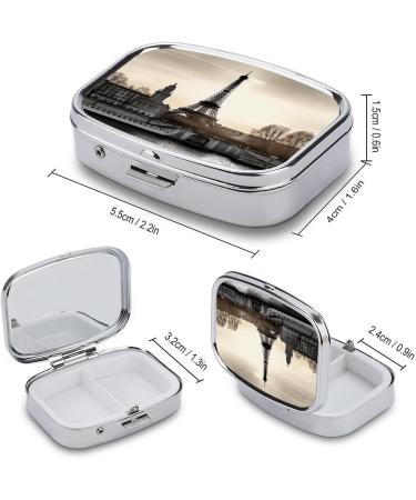 Paris Print Travel Pill Box - 2 Compartment Decorative Metal Organizer for Medicine - Portable Pocket & Purse Size - Buy Online on GoSupps.com