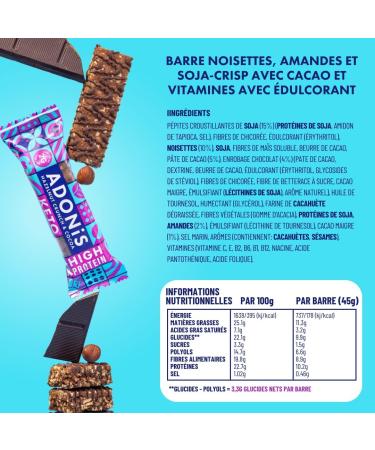 Adonis Keto High Protein Bars with Crunchy Hazelnuts and Chocolate (16 x 45g Bars) | Vegan and Keto l 100% Natural l Sugar Free Palm Oil Free Low Lactose - Buy Online on GoSupps.com