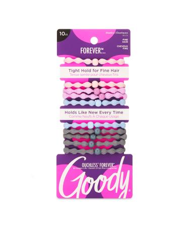 GOODY Ouchless Forever Elastics Hair Accessories for Men Women Boys and Girls to Style with Ease & Keep Your Hair Secured Pain Free for Fine to Medium Hair Types Assorted 10 Count Assorted (Fine Hair)