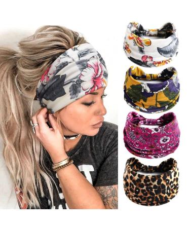 Headband women wide elastic soft boho hair bands leopard print hairdress yoga sport hair band multi-colored hair ripe women (b) set-2