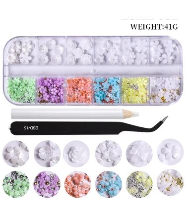 Belicey 3D Colorful Acrylic Flower Nail Charms Kit with AB Nail Gems - DIY Nail Art Rhinestones and Crystals Set - Buy Online on GoSupps.com