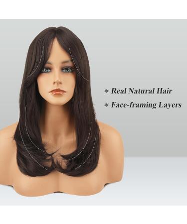 FESHFEN Long Brown Wigs with Bangs - Natural Look Synthetic Hair Wig for Women | 45 cm International Shipping - Buy Online on GoSupps.com