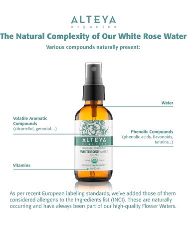 Alteya Organic White Rose Water Spray 60ml Glass - Pure Organic Rosa Alba Hydrolat - USDA Certified Organic - Sensitive Skin - Face Toner Revitalizing Body Condition Hair & Scalp - Buy Online on GoSupps.com