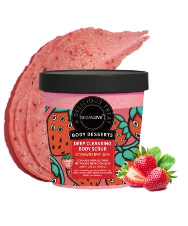 Body Scrub Exfoliator - Strawberry Body Exfoliator - Gentle Clean Face & Body Scrub - Bright Skin Exfoliating Body Scrub - Body Exfoliator Scrub Moisturize Ice Cream Texture Strawberry Flavor 220g