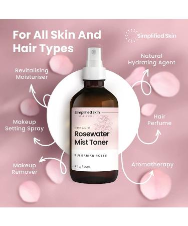 Natural Rose Water Spray for Face & Hair - 100% Organic Toner & Makeup Remover - Hydrating Anti-Aging Mist by Simplified Skin (8 oz) - Buy Online on GoSupps.com